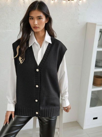 Sweater Vest in Black acrylic Style 676 - Nowi Korean Fashion