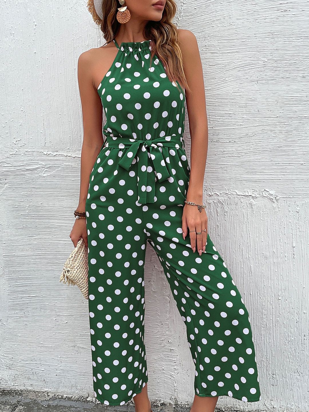 Halter Neck Printed Basic Jumpsuit