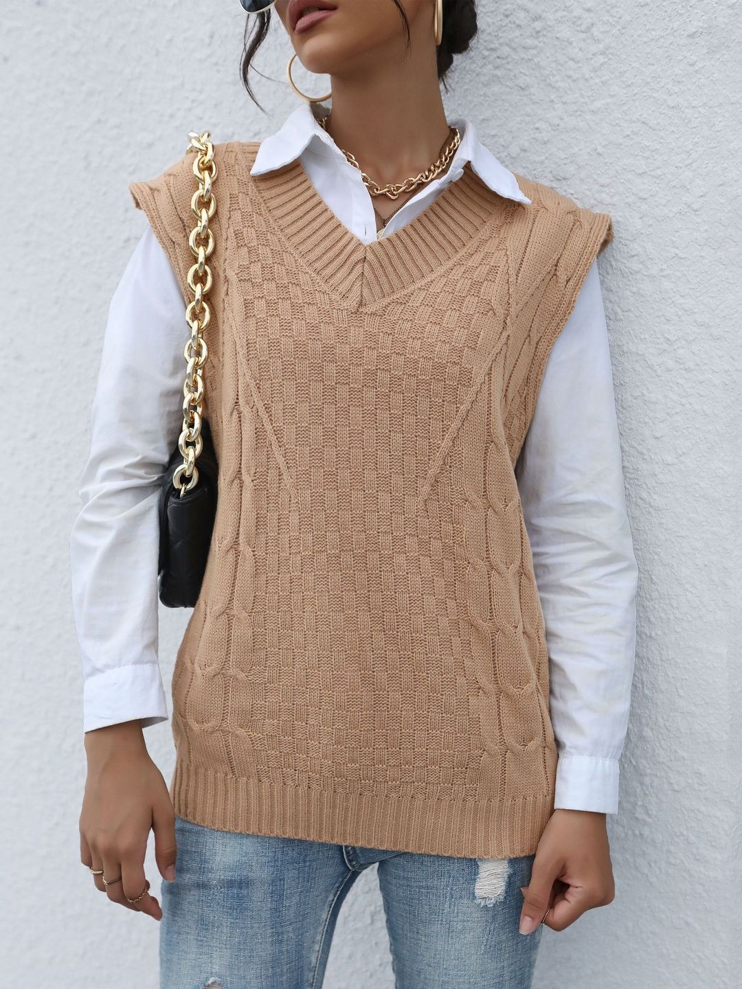 Women's Orange Nowi Women Cable Knit Sweater Vest