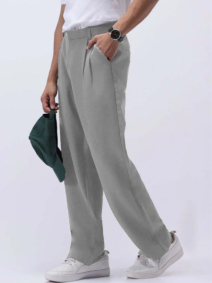 Men Straight Fit Wrinkle Free Pleated Trousers