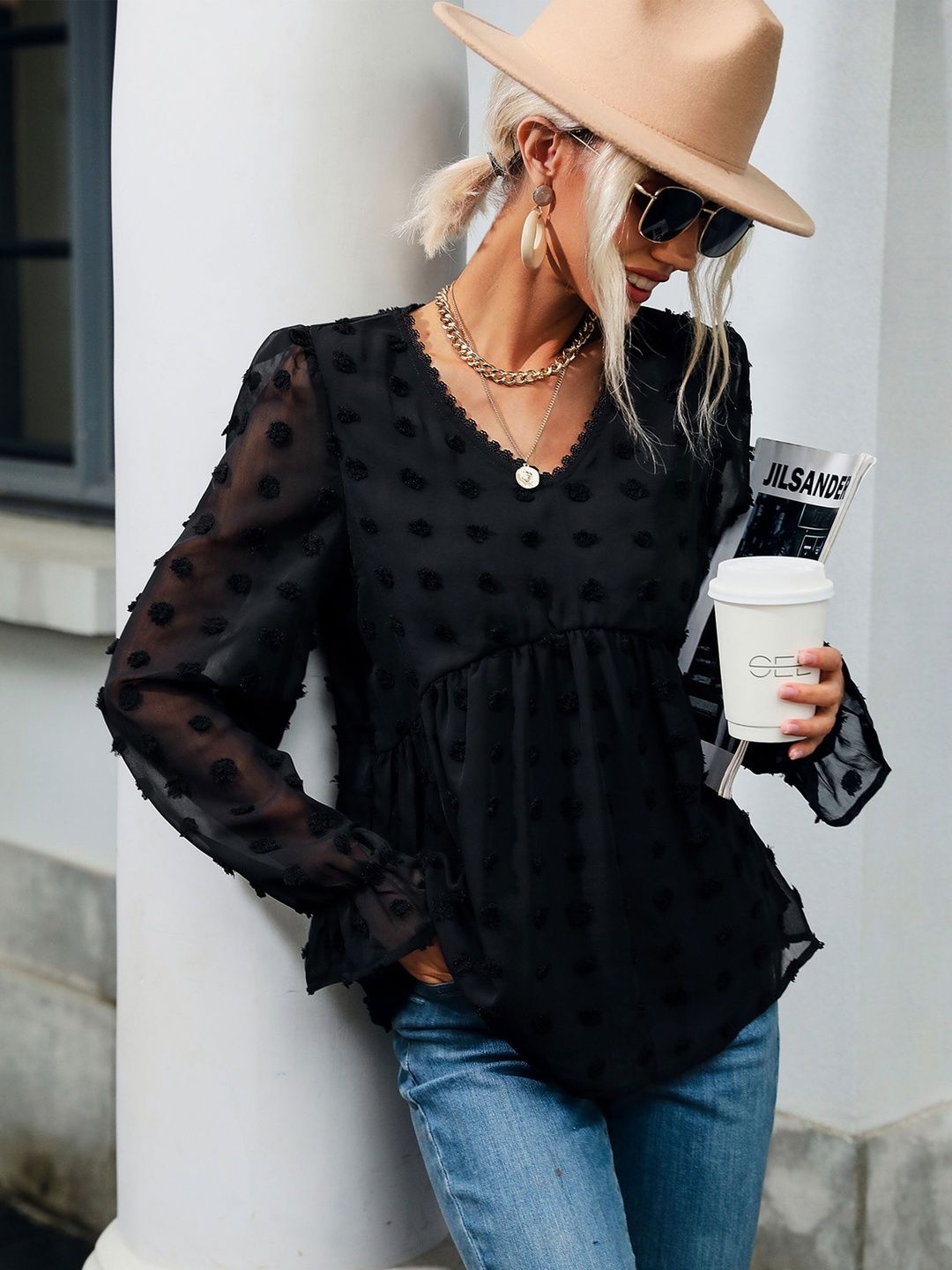 Women's Black Top Blend Printed Regular Fit