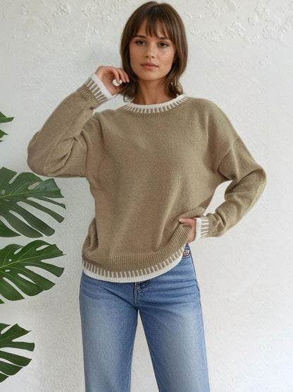 Striped Pullover in Brown acrylic - Nowi Korean Fashion
