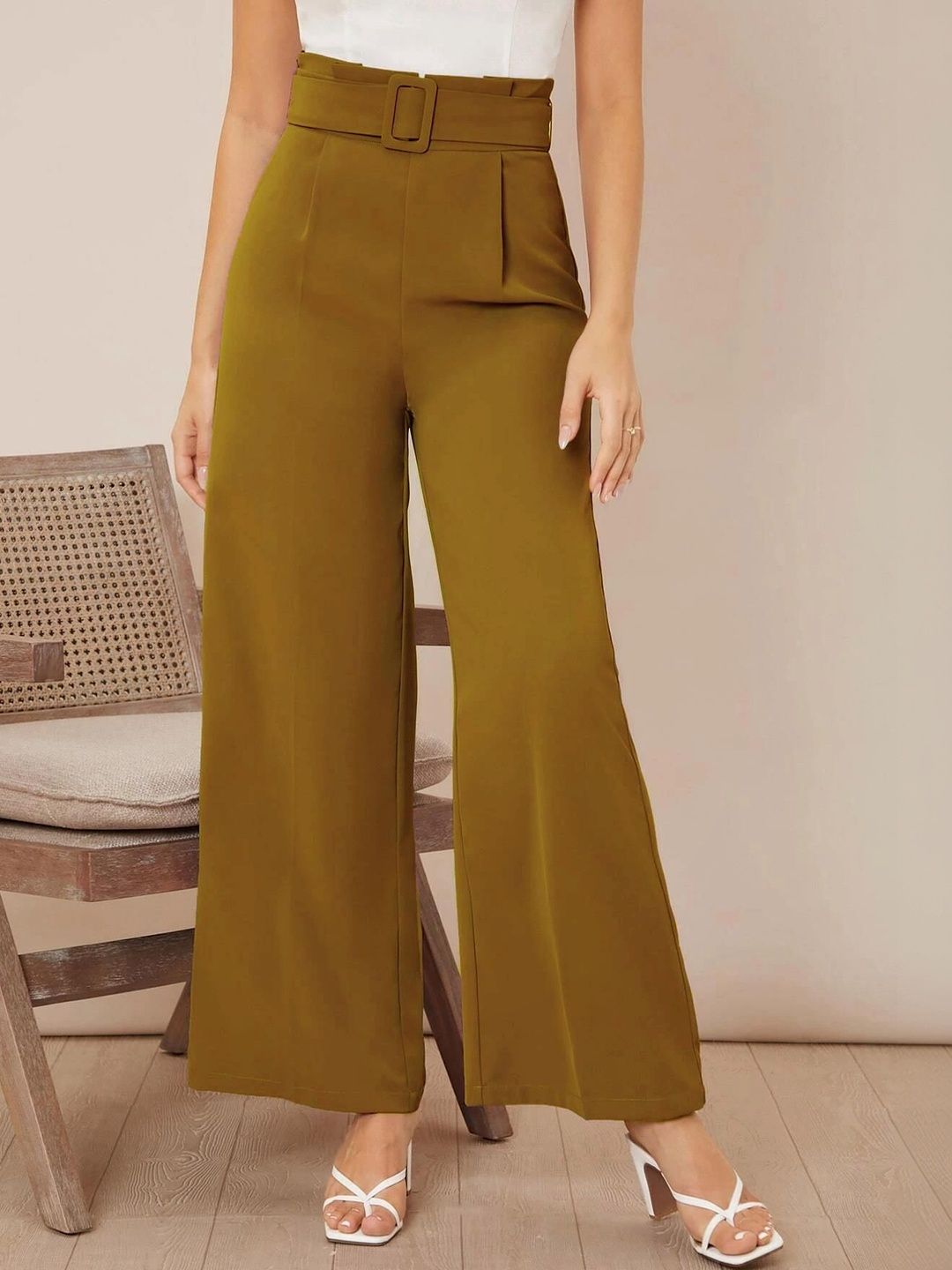 NOWI Women High-Rise Flared Wide Leg Formal Trousers