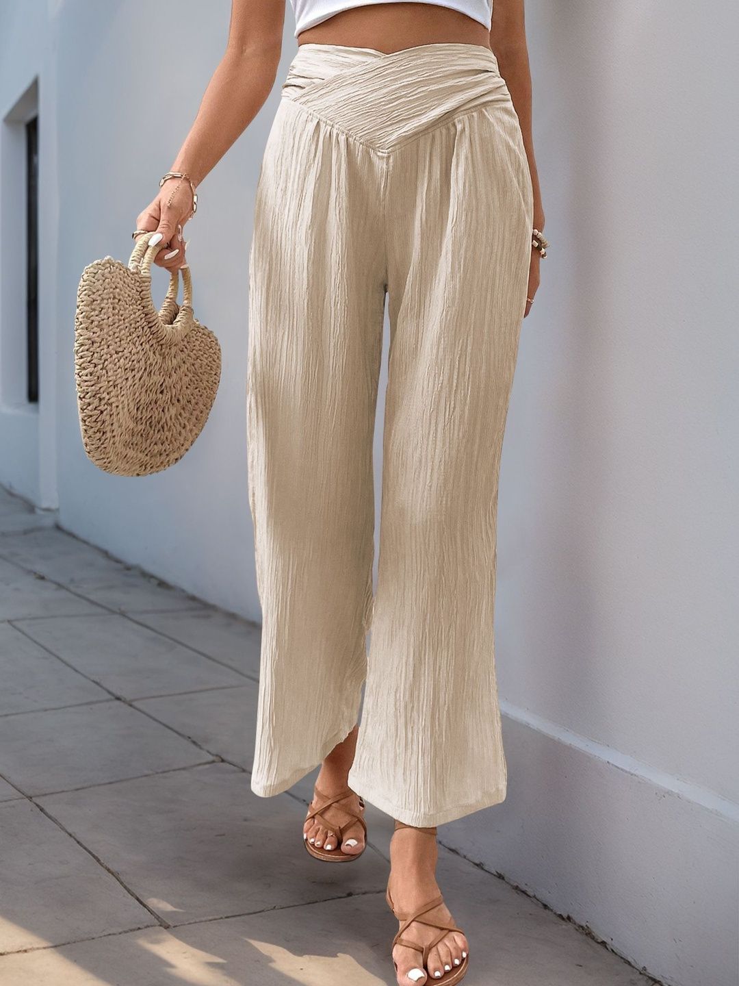 Women Textured High-Rise Non Iron Trousers