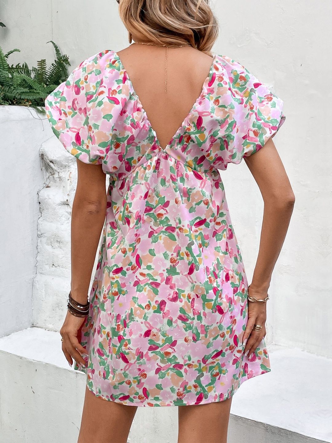Floral Print Puff Sleeve Fit & Flare Mini Dress