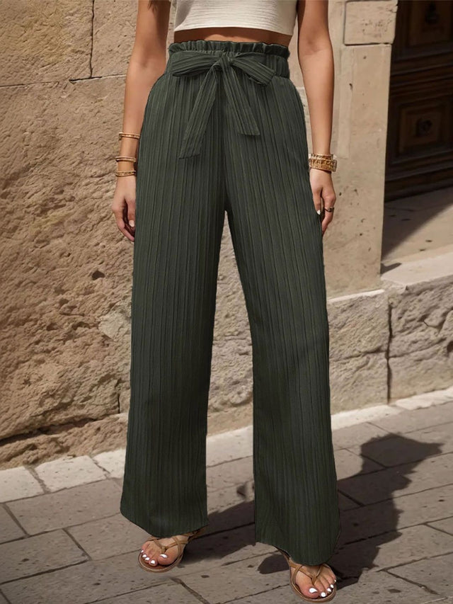 Textured High-Rise Non Iron Pleated Trousers in Green synthetic - Nowi Korean Fashion