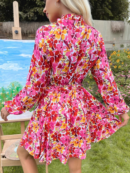 Floral Print Tie-Up Neck Fit & Flare Dress