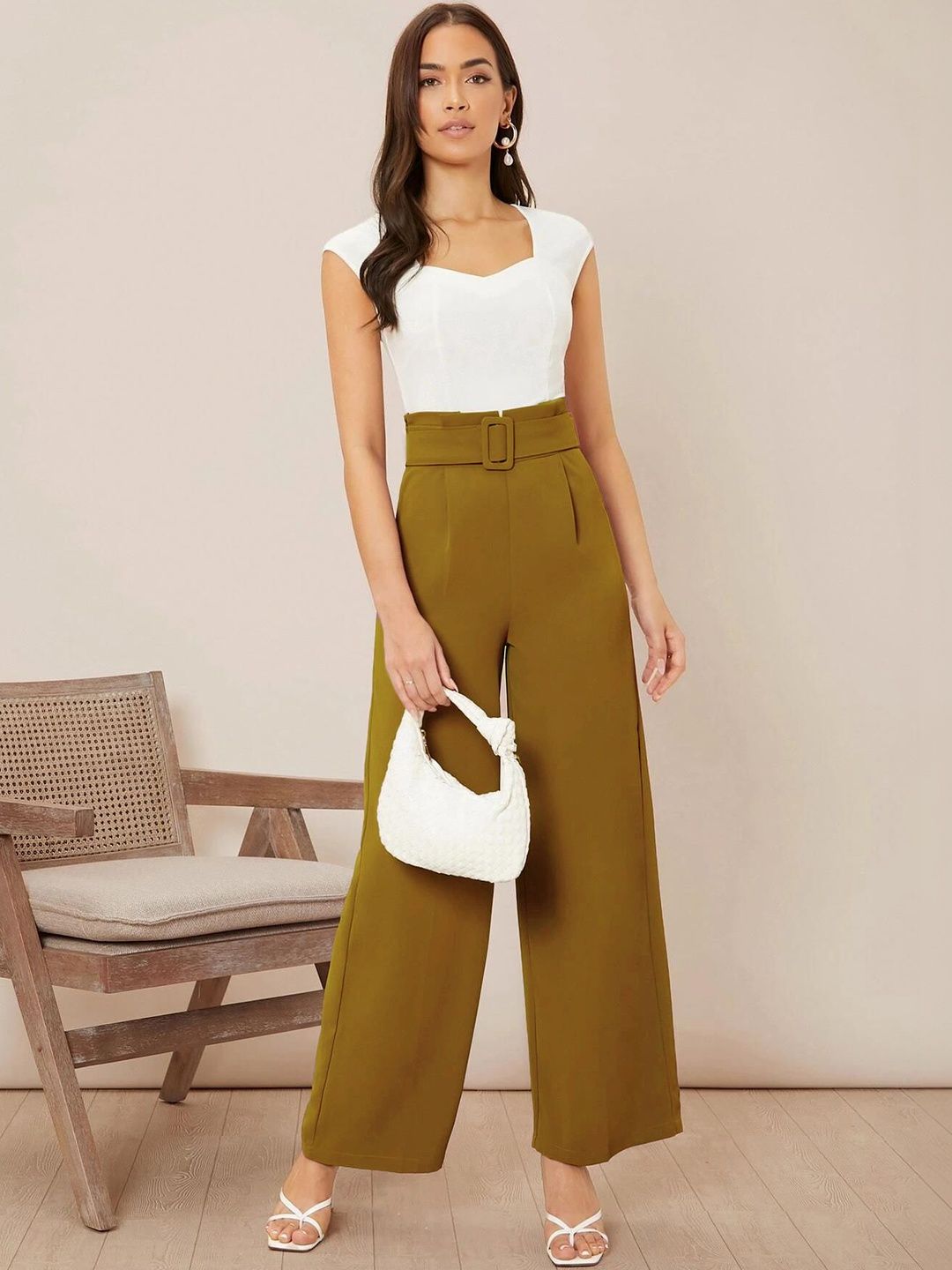 Women High-Rise Flared Wide Leg Formal Trousers