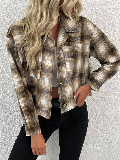 Women Checked Crop Jacket