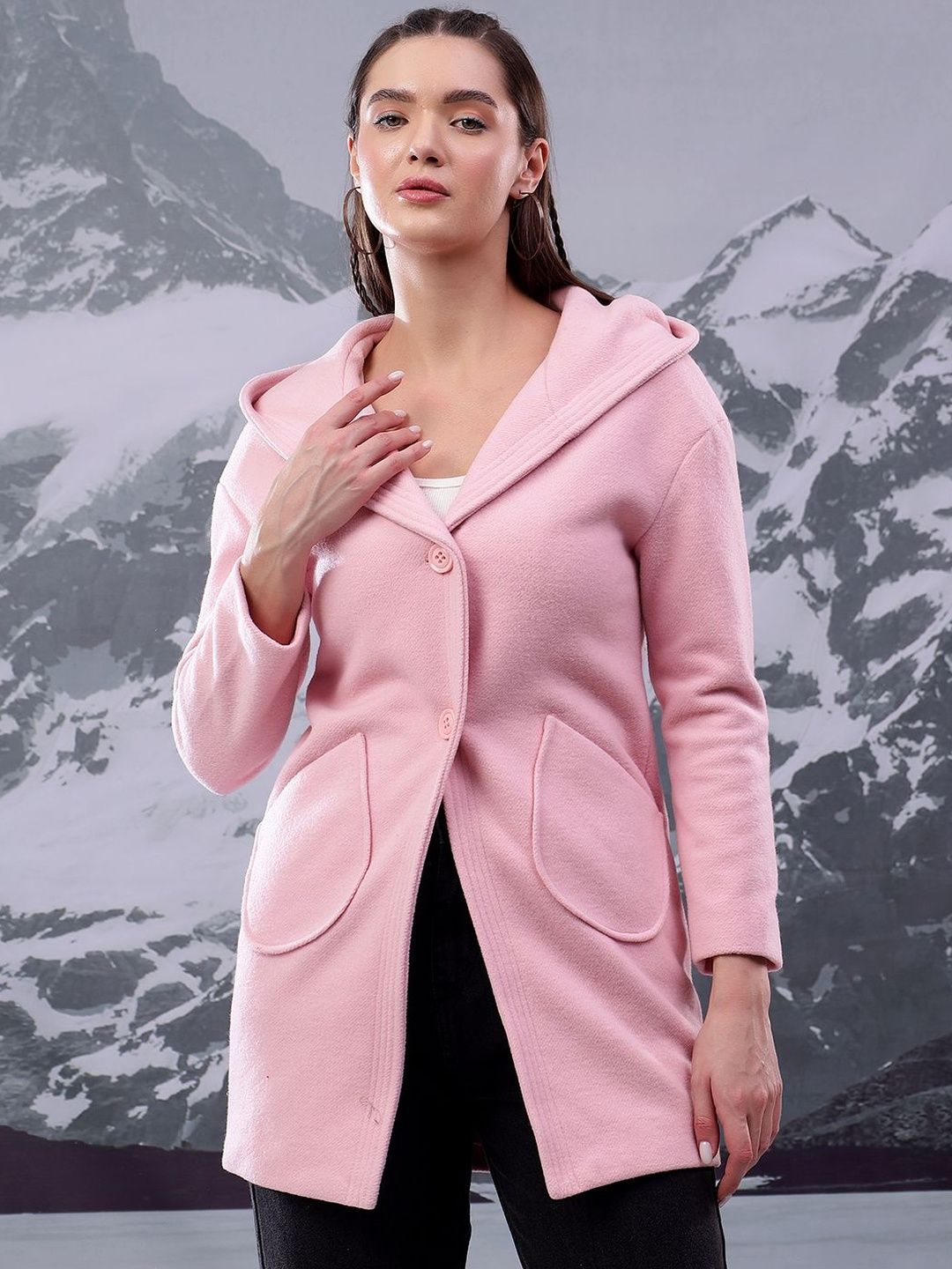 Solid Hooded Single Breasted Coat