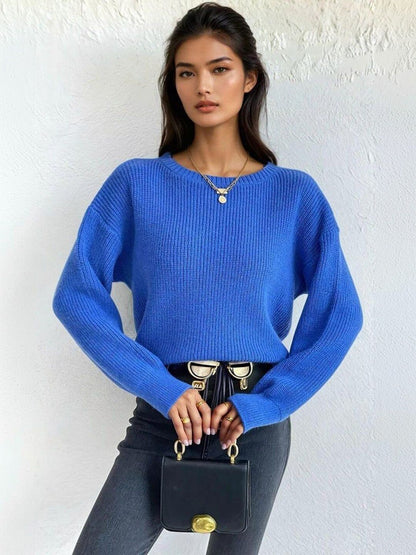 Ribbed Pullover in Blue acrylic Style 643 - Nowi Korean Fashion