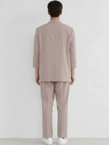 Shawl Neck Three-Quarter Sleeves Blazer with Trousers