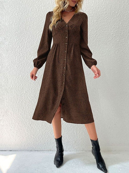 Women's Brown Animal Print A-Line Midi Dress Blend
