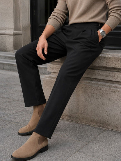 Men Tailored Straight Fit Pleated Trousers
