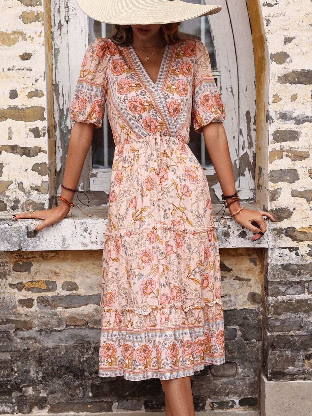 Floral Print A-Line Midi Dress