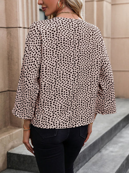 Women's Red Nowi Animal Print Roll-Up Sleeves Top