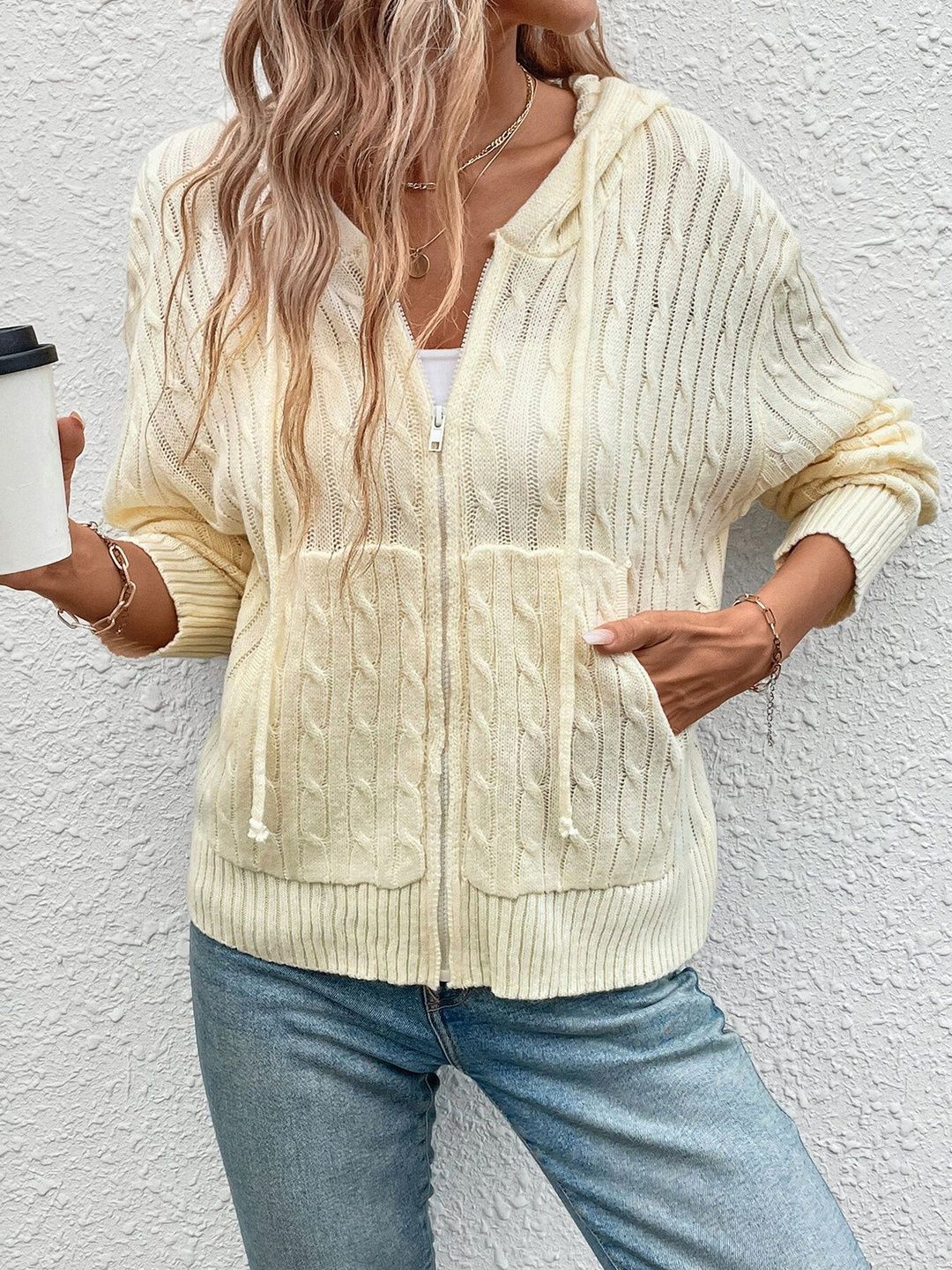 Women Cable Knit Woollen Cardigan