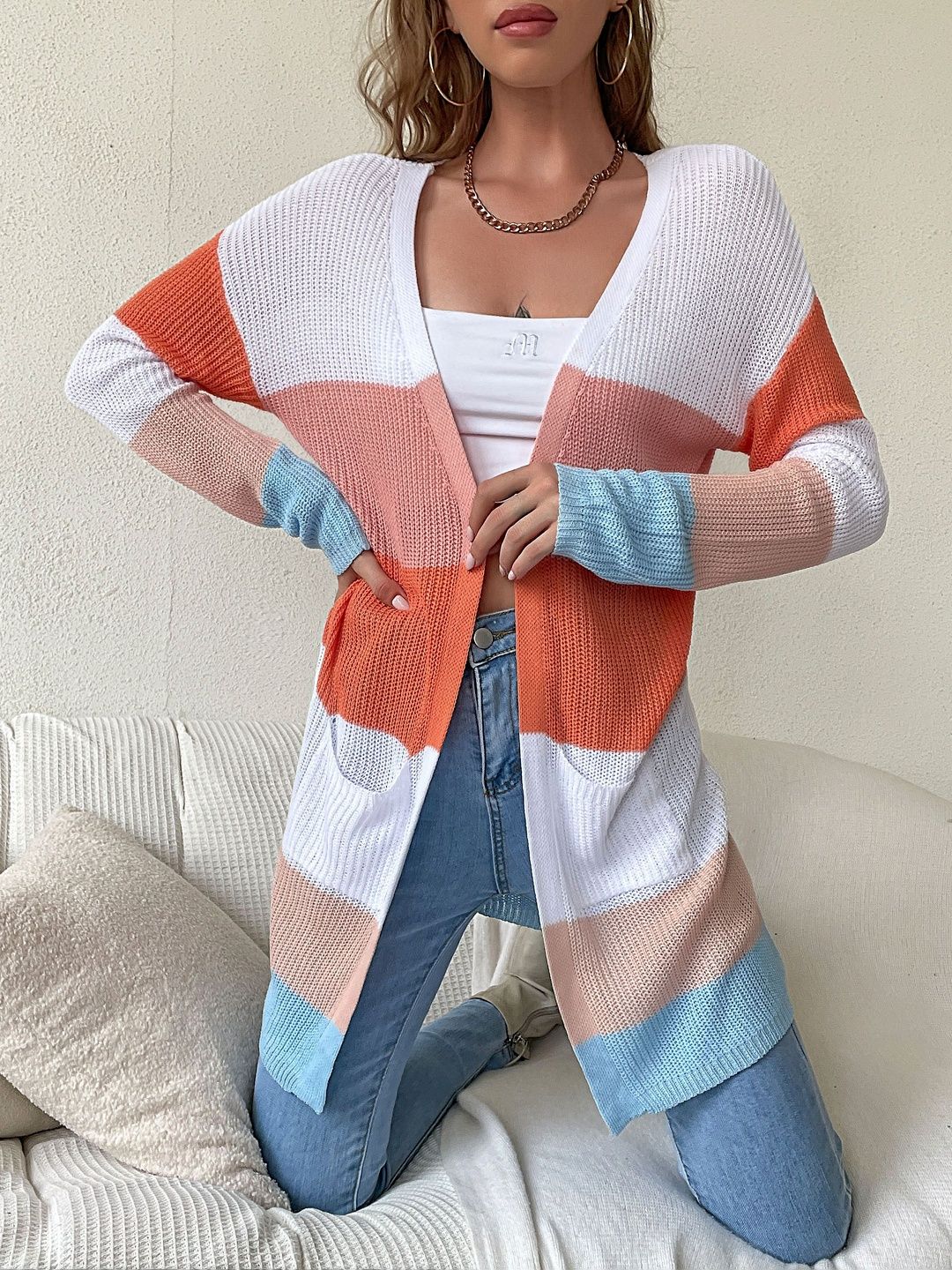 Striped Cardigan in Pink - Nowi Korean Fashion