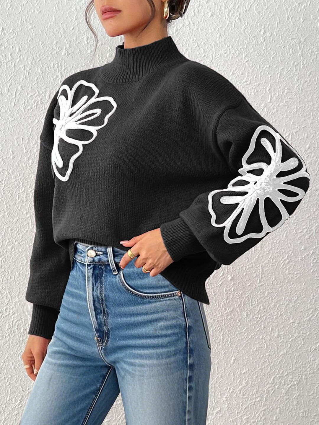 Women Floral Pullover with Embroidered Detail