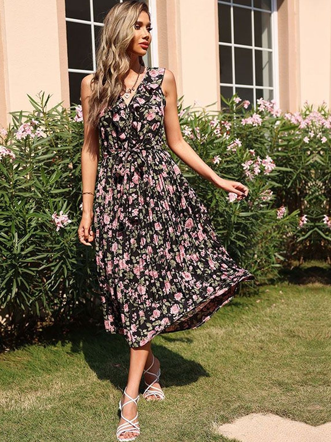 Floral Print Fit & Flare Midi Dress