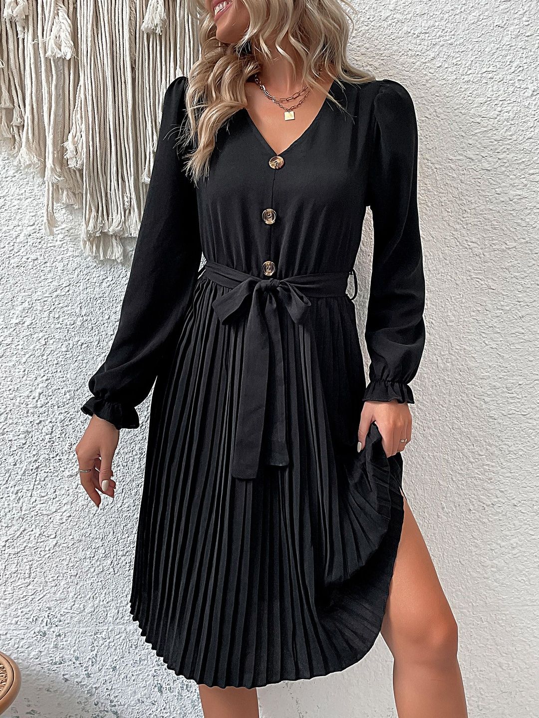 Women's Black Fit & Flare Dress Blend Printed