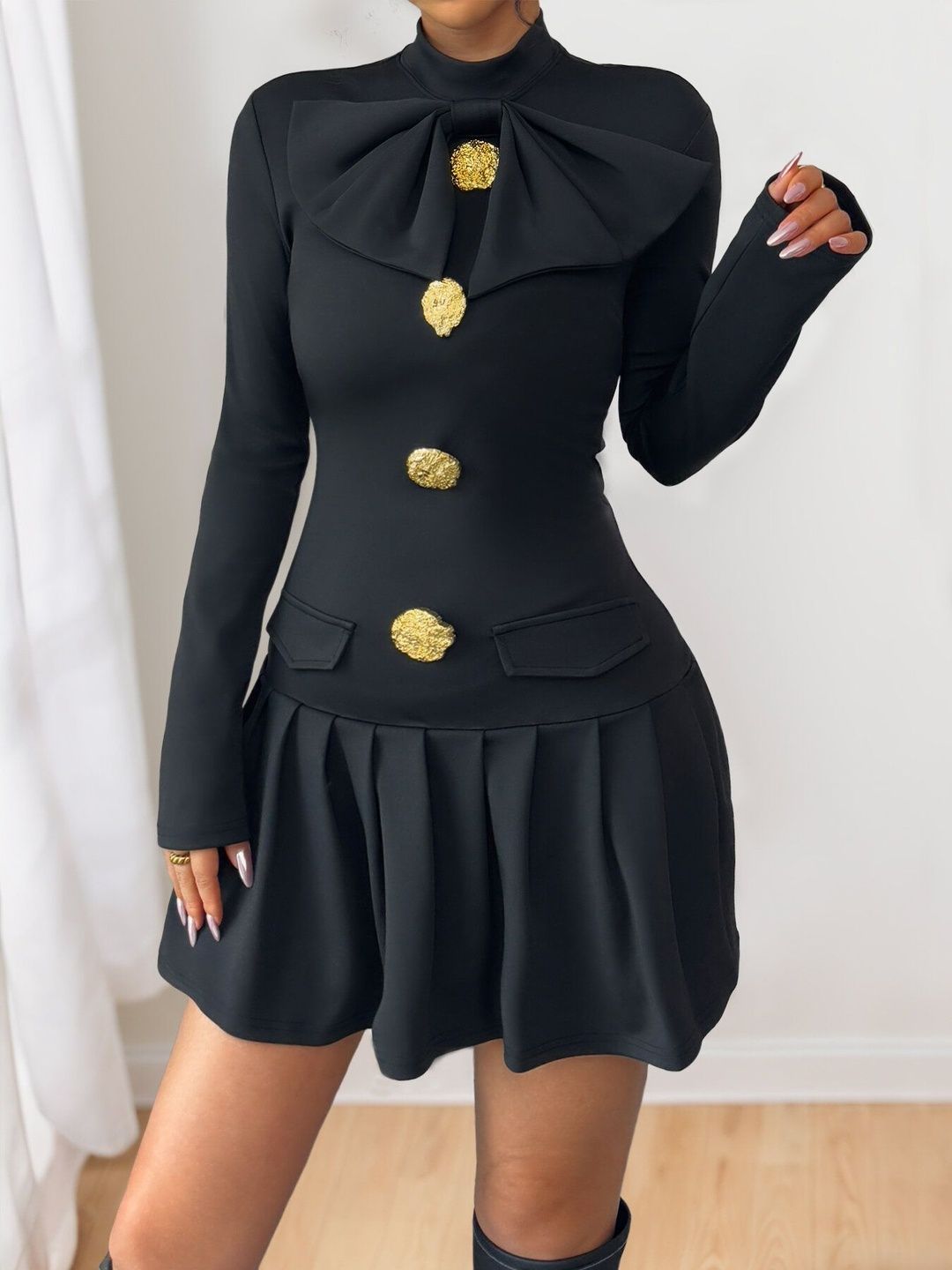 Fit & Flare Mini Dress in Black - Nowi Korean Fashion