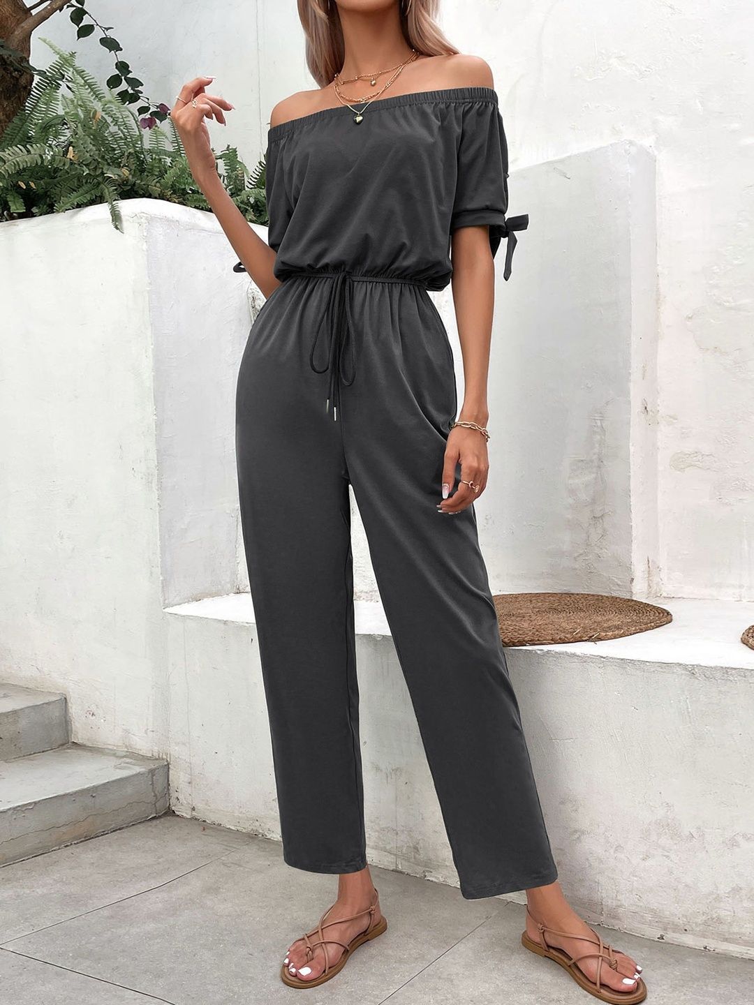 Off-Shoulder Basic Jumpsuit