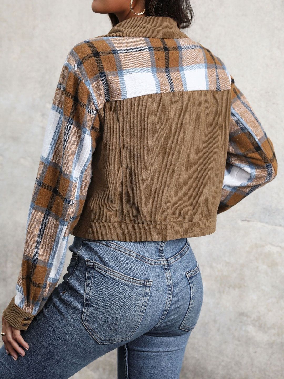 Women Checked Denim Jacket