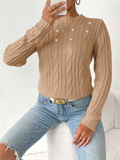 Women Cable Knit Ribbed Pullover