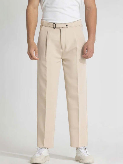 Men Straight Fit Wrinkle Free Pleated Trousers
