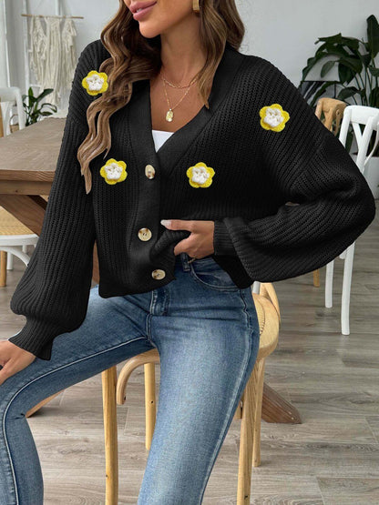 Women Crop Cardigan with Applique Detail