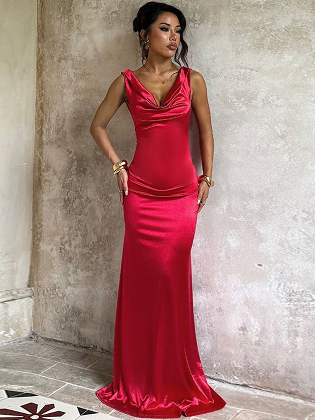 NOWI Cowl Neck Sheath Maxi Dress
