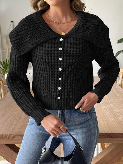 Ribbed Pullover in Black acrylic Style 658 - Nowi Korean Fashion