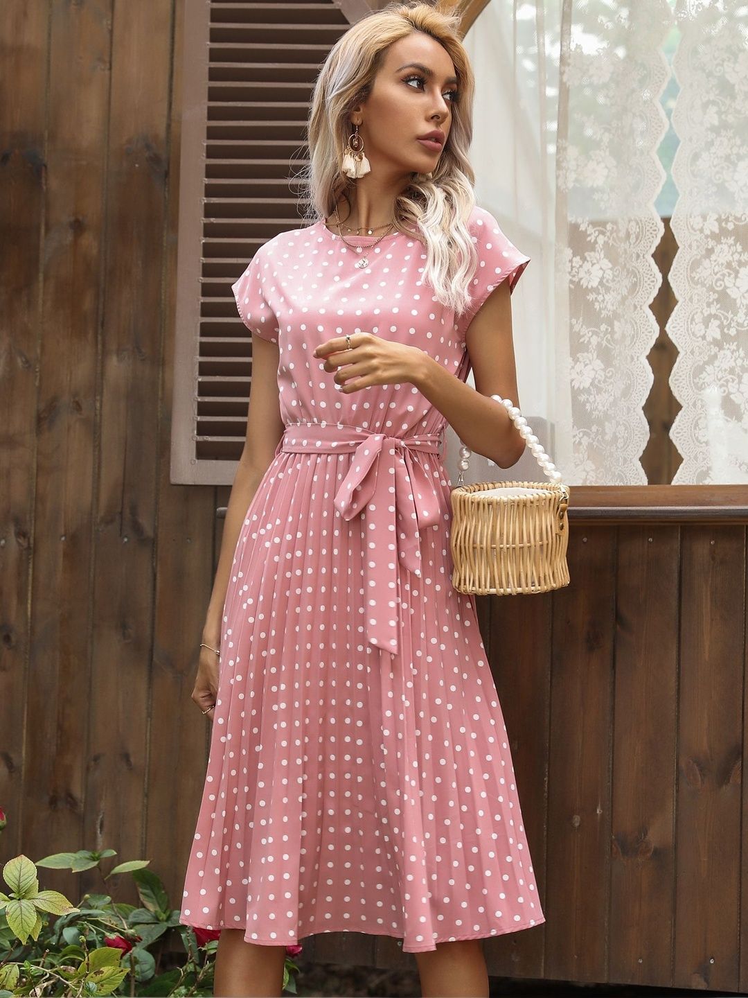 Polka Dot Print Fit & Flare Midi Dress