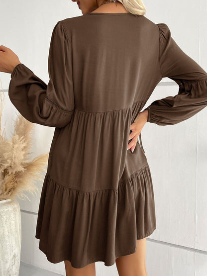 Women's Brown A-Line Dress Blend Printed