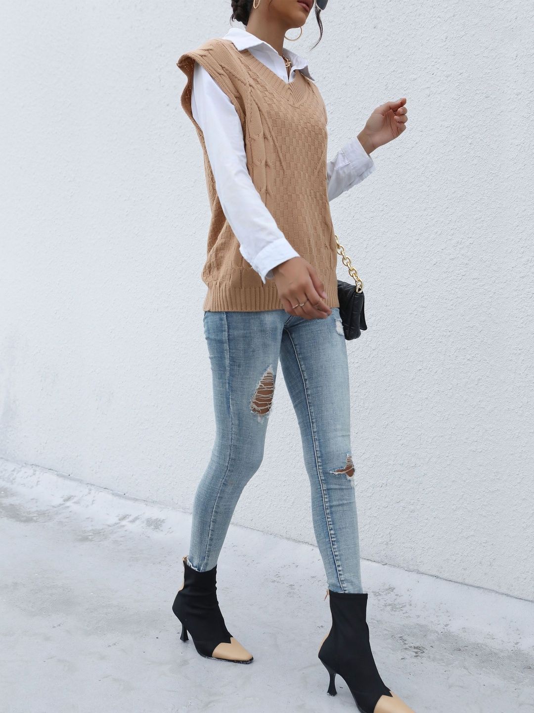 Women's Orange Nowi Women Cable Knit Sweater Vest