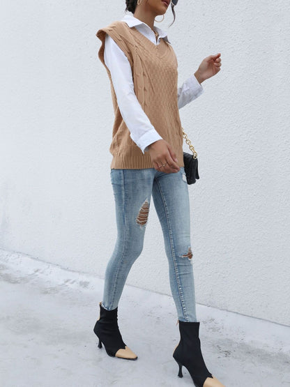 Women's Orange Nowi Women Cable Knit Sweater Vest