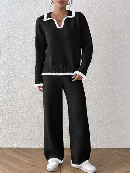 Knitted Solid Sweater with Palazzos
