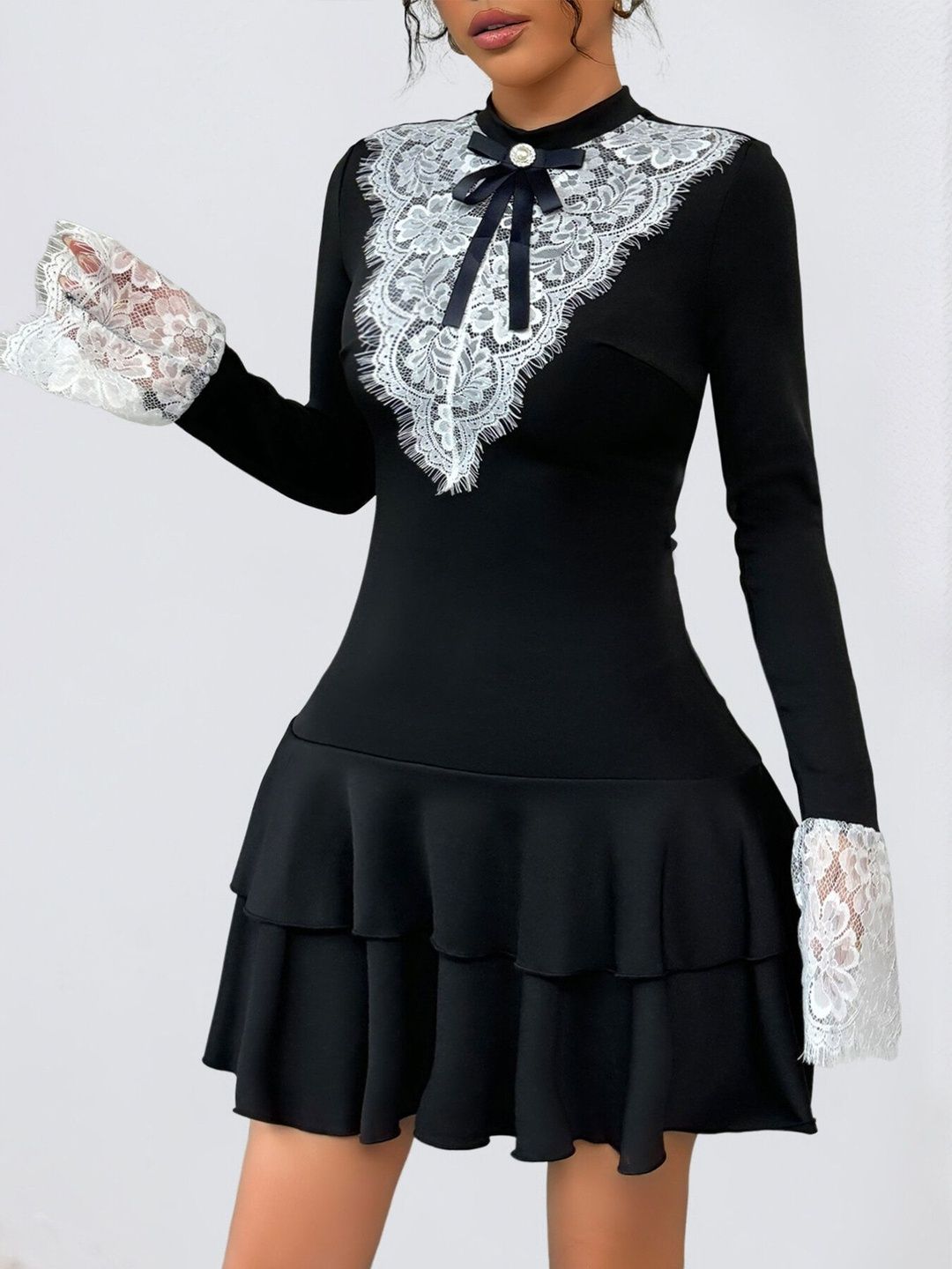 Women's Black Ruffled Fit & Flare Mini Dress Blend