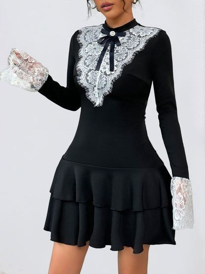 Women's Black Ruffled Fit & Flare Mini Dress Blend