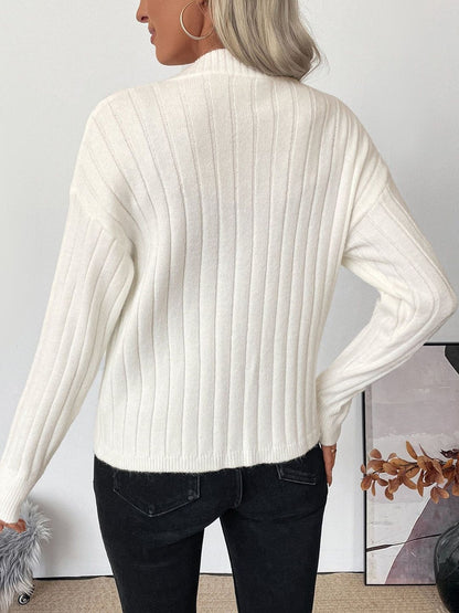 Women's White Ribbed Cardigan Blend