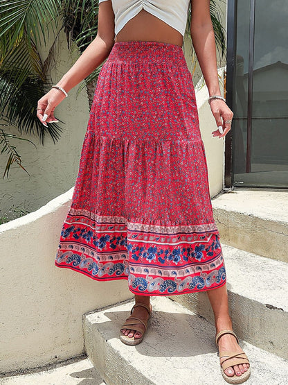 Printed Flared Mid Rise Maxi Skirts