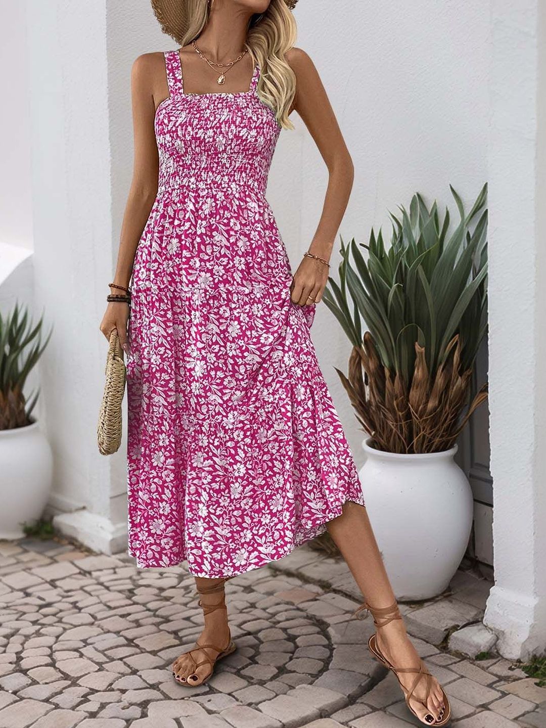 Floral Print A-Line Midi Dress