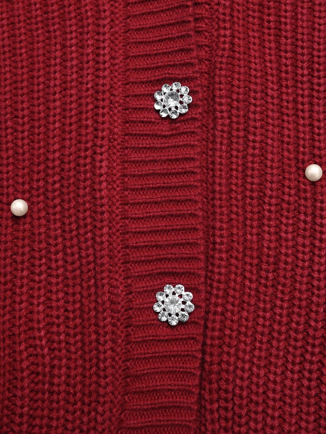 Women's Red Cardigan With Embellished Detail
