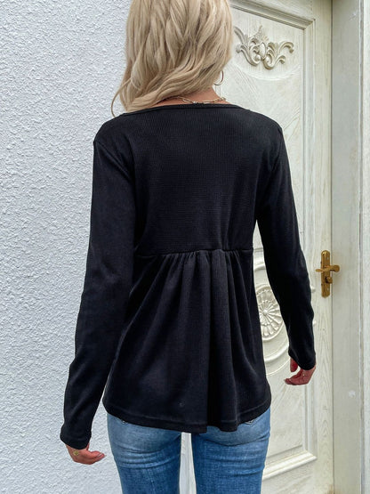 Women's Black Ribbed Pullover Blend Printed Regular Fit