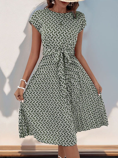 Print Fit & Flare Dress in Green cotton Printed - Nowi Korean Fashion