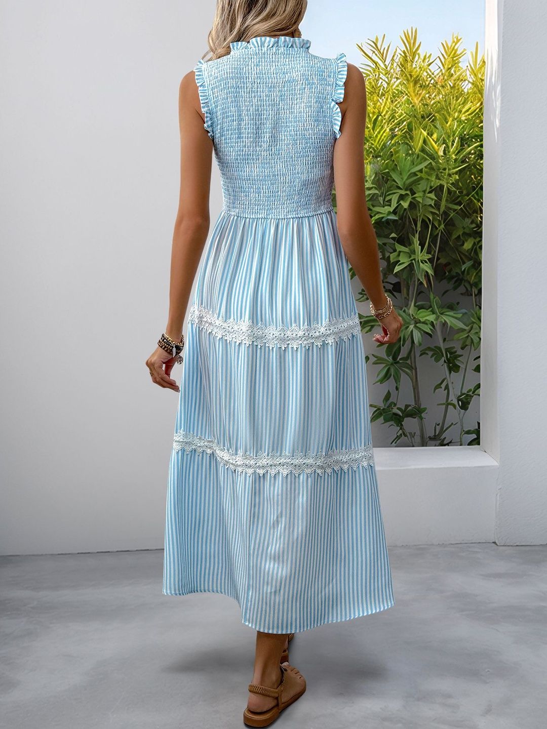 Striped A-Line Midi Dress