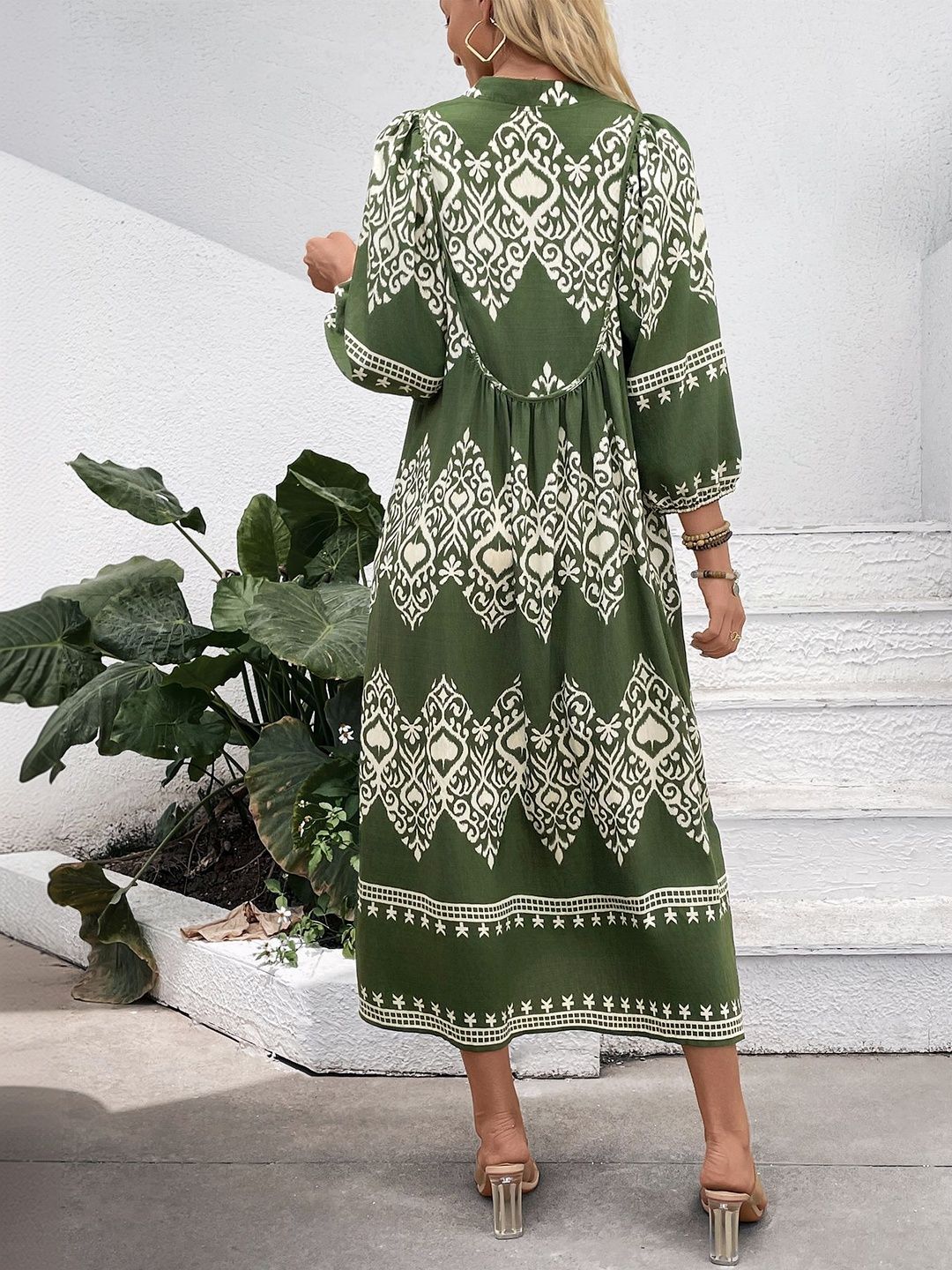 Bohemian Print Kaftan Midi Dress