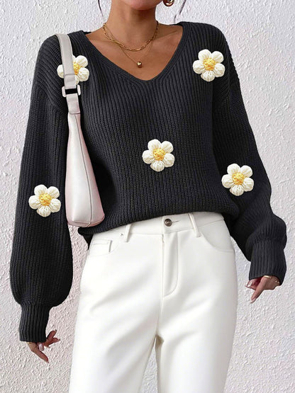 Women Embroidered Ribbed Pullover with Embroidered Detail