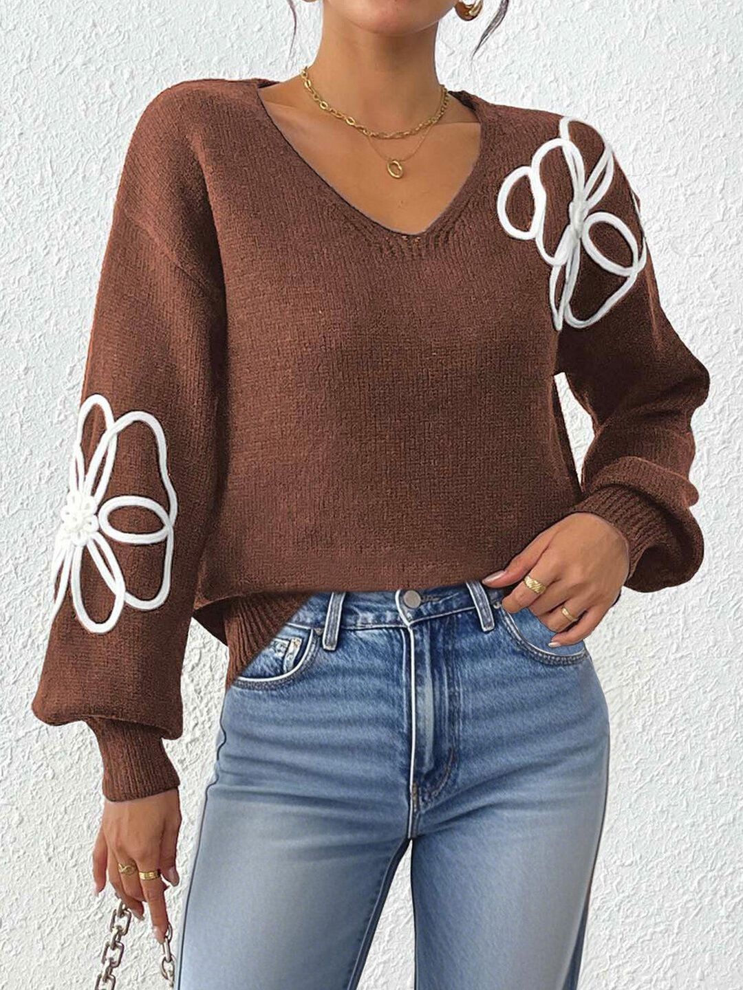 Women Floral Pullover with Embroidered Detail